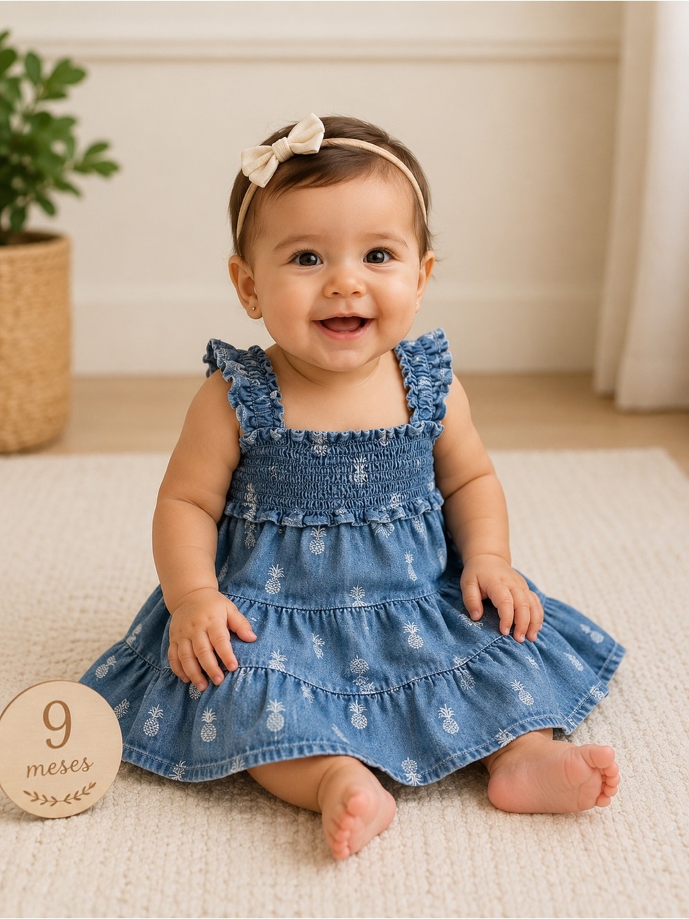 Janie and Jack Blue Denim-Look Smocked Pineapple Dress